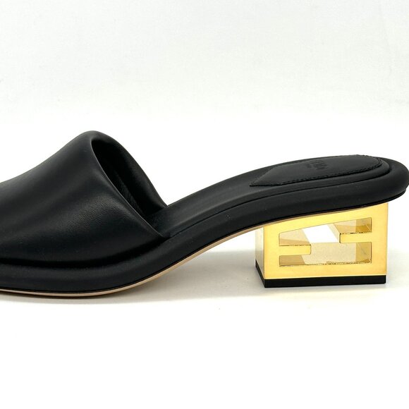 FENDI Baguette Cutout FF Logo Heel Wide Band Slide Mule Sandals Shoes Black - Picture 4 of 16